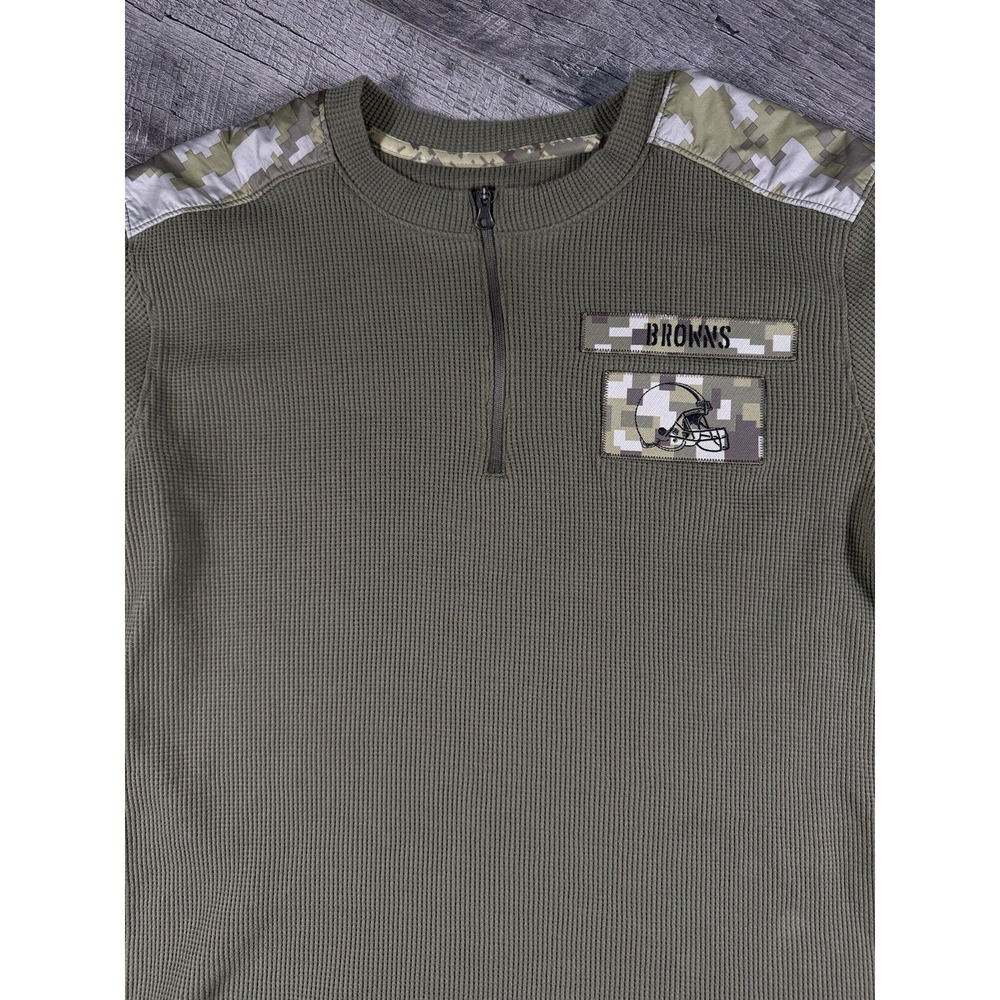 Cleveland Browns Nike Pullover Small Green Camo Salute to Service 1/4 Zip Waffle